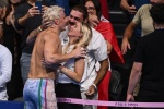 Italy's Nicolo Martinenghi celebrates after winning the final of the men's 100m breaststroke swimming event during the Paris 2024 Olympic Games at the Paris La Defense Arena in Nanterre, west of Paris, on July 28, 2024. (Photo by SEBASTIEN BOZON / AFP)