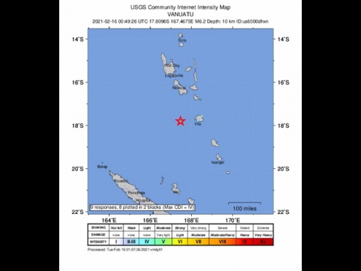 Terremoto di magnitudo 6.3 vicino all'arcipelago di Vanuatu