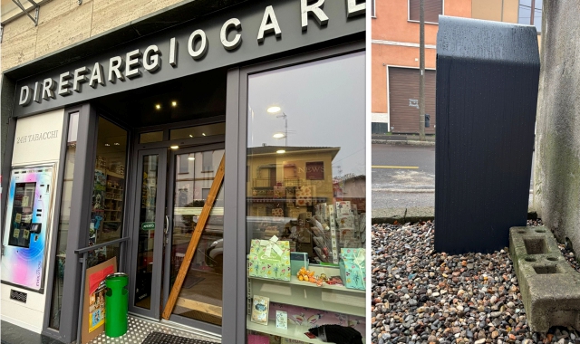 La tabaccheria presi di mira e il blocco usato come ariete contro la porta