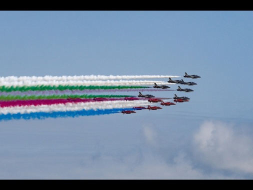 Frecce tricolori e Red arrows insieme sopra i cieli di Roma
