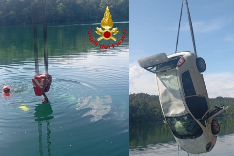 Con l'auto nel Ticino, salvato dall'elisoccorso