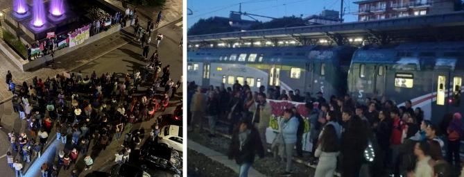 Mobilitazione Flotilla: stazioni di Busto e Saronno occupate