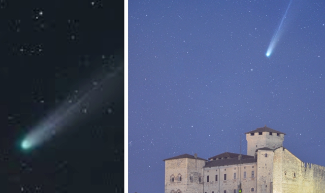 L’allineamento della cometa Lemmon con la Rocca Borromea di Angera (foto Francesco Cotroneo)