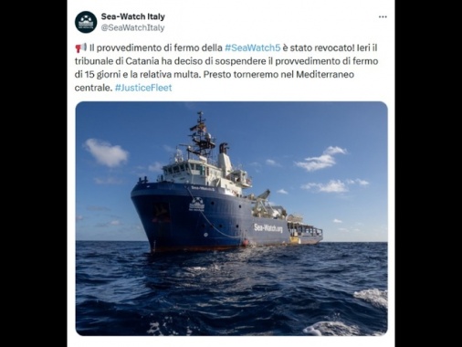 Sea Watch 5, 'Tribunale di Catania ha sospeso il fermo'