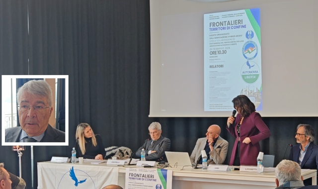 Il convegno a Palazzo Verbania e nel riquadro l’ex ministro Roberto Castelli 