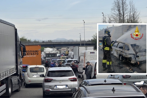 Fiamme e traffico paralizzato: incubo sulla A8