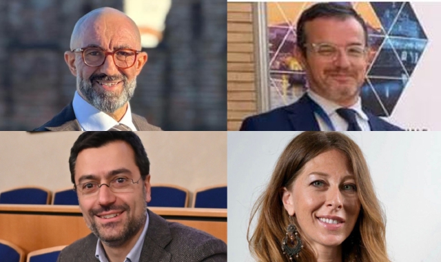 I quattro candidati. Da sinistra in senso orario: Mario Almici, Federico Amadei, Carolina Toia e Lorenzo Radice