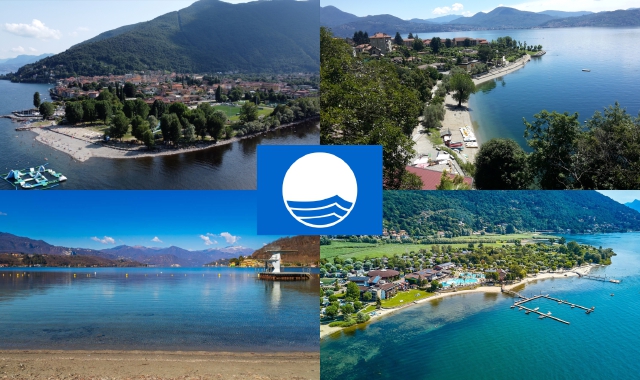 In senso orario, le spiagge di Cannobio, Cannero Riviera, Verbania e Gozzano