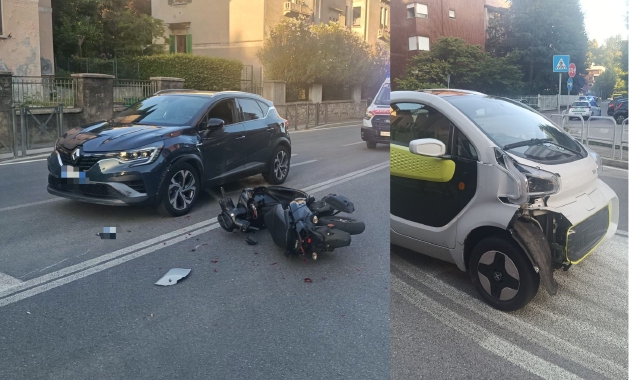 Via Crispi, scontro tra auto, mini auto e scooter